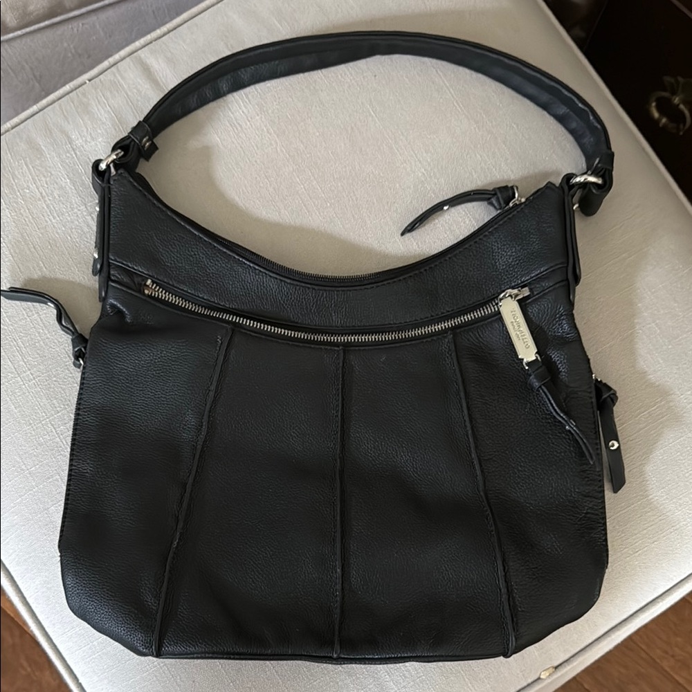 Tignanello Black Hobo Bag with Slouchy Silhouette and Metallic Accents